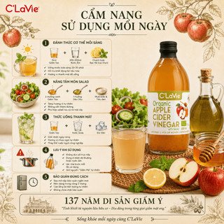 Giấm Táo Hữu Cơ Mật Ong C’LaVie 500ml Có Giấm Mẹ Nhập Khẩu Ý Vị Chua Ngọt Dễ Uống