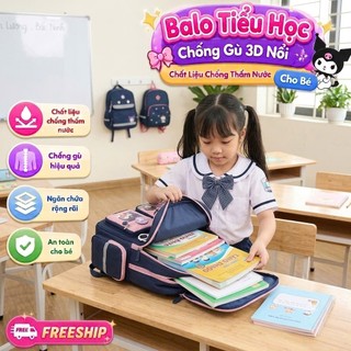 Balo Chống Gù In Hình Kuromi Hot Hit 2026 🎒 Balo Tiểu Học Chống Gù 3D Nổi Chống Thấm Nước Siêu Nhẹ