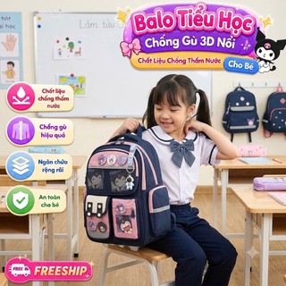 Balo Chống Gù In Hình Kuromi Hot Hit 2026 🎒 Balo Tiểu Học Chống Gù 3D Nổi Chống Thấm Nước Siêu Nhẹ