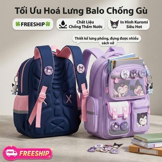 Balo Chống Gù In Hình Kuromi Hot Hit 2026 🎒 Balo Tiểu Học Chống Gù 3D Nổi Chống Thấm Nước Siêu Nhẹ