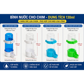 Bình Ăn Uống Tự Động Cho Chim Cảnh Chống Rò Rỉ, Dễ Tháo Vệ Sinh | Cho Vẹt, Yến Phụng, Lovebird