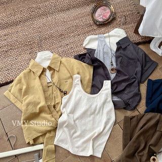VMY Studio - Set sơmi thắt nơ phối áo hai dây vòng cổ trẻ trung năng động nữ, set áo phối vòng 2 dây xinh xắn nữ