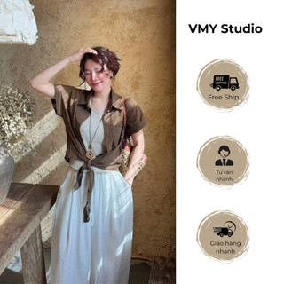 VMY Studio - Set sơmi thắt nơ phối áo hai dây vòng cổ trẻ trung năng động nữ, set áo phối vòng 2 dây xinh xắn nữ