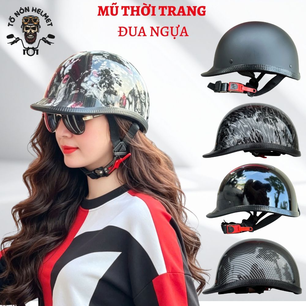 Mũ Bảo Hiểm Nửa Đầu Sơn Nhúng Carbon - Nón Đua Ngựa Nhẹ Nhàng, Thời Trang Đi Trong Phố