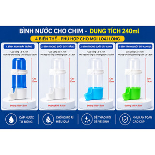 Bình Ăn Uống Tự Động Cho Chim Cảnh Chống Rò Rỉ, Dễ Tháo Vệ Sinh | Cho Vẹt, Yến Phụng, Lovebird