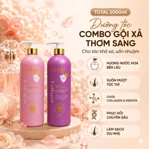 Combo Dầu Gội Xả CHESY Collagen 1000ml Giảm Bết Nhờn, Phục Hồi Hư Tổn, Dưỡng Tóc Mềm Mượt, Bóng Khỏe