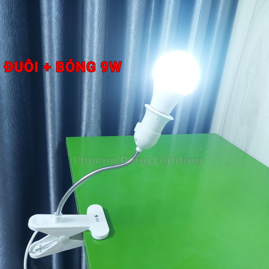 Chuôi đèn Đuôi đèn kẹp bàn E27 thân lò xo uốn dẻo điều chỉnh linh hoạt có công tắc tiện dụng