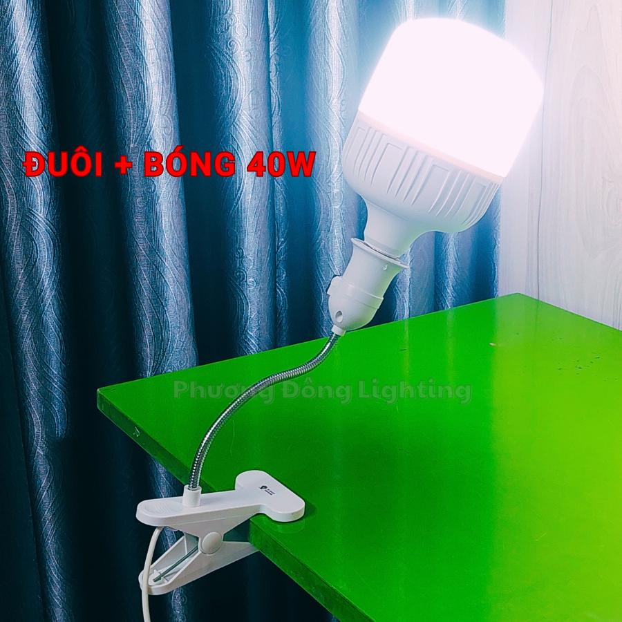 Chuôi đèn Đuôi đèn kẹp bàn E27 thân lò xo uốn dẻo điều chỉnh linh hoạt có công tắc tiện dụng