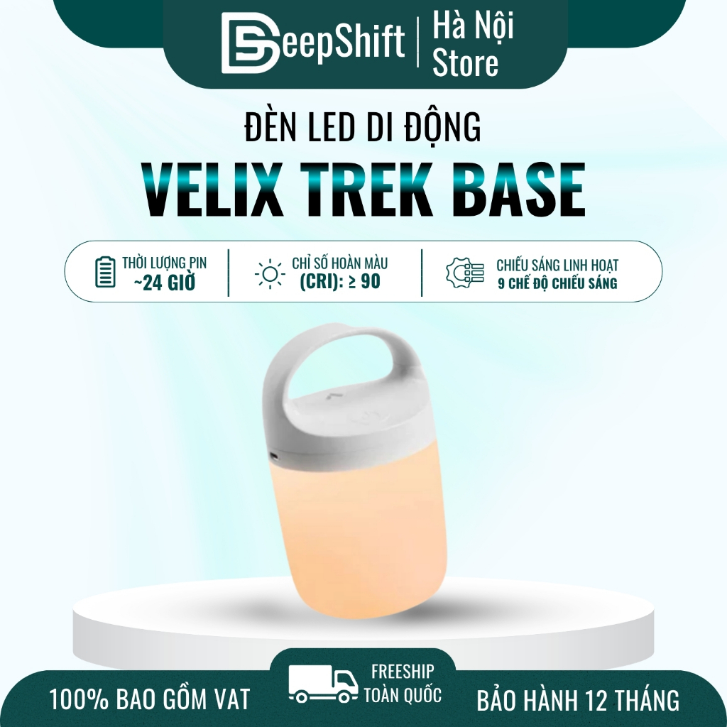 Đèn cầm tay đa năng pin 24h 9 chế độ sáng Velix Trek Base | Đèn cắm trại dã ngoại tích điện