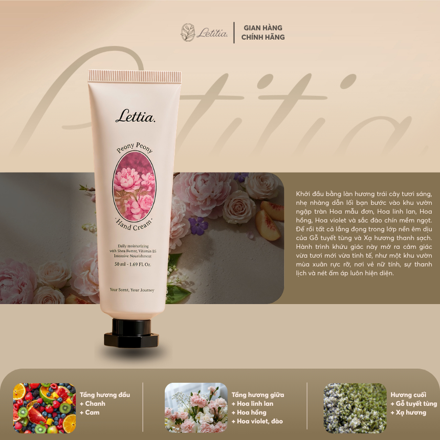 Kem dưỡng tay Letitia Lotion - Hand Cream - Hương PeonyPeony giúp da mềm, dưỡng trắng