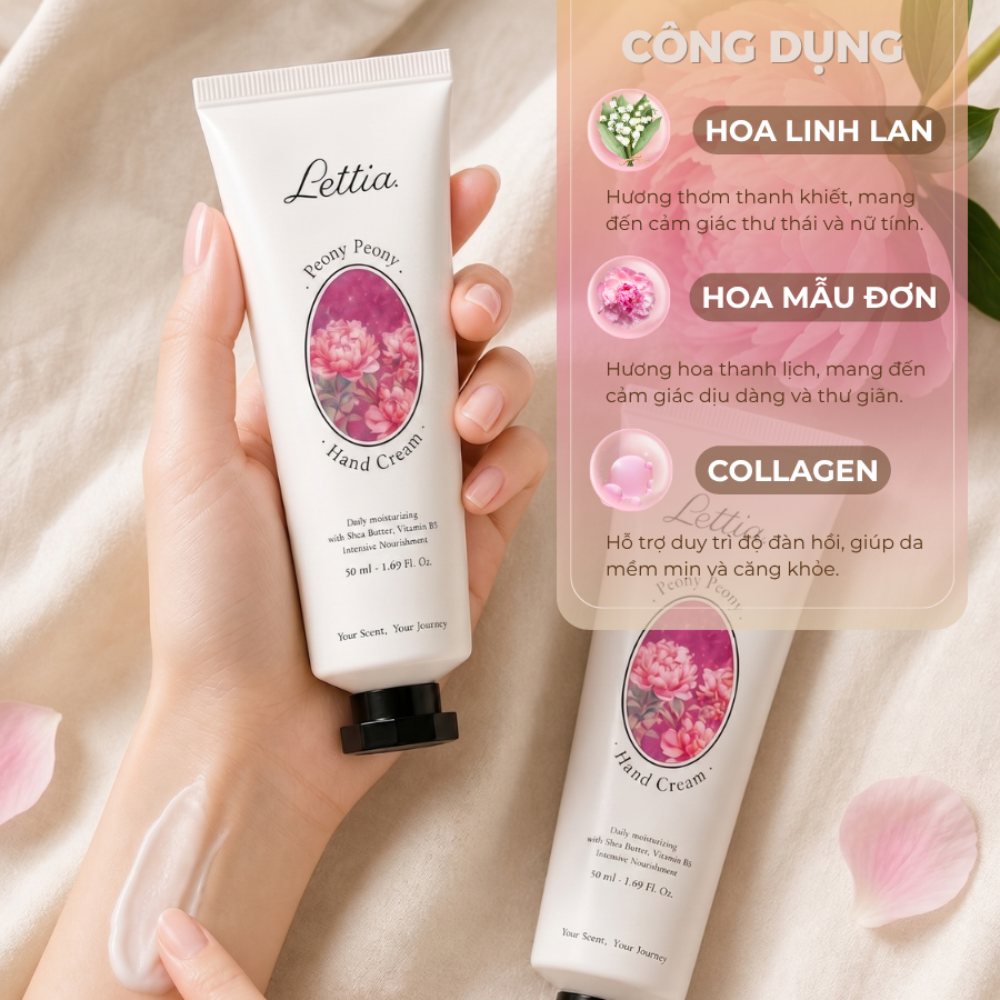 Kem dưỡng tay Letitia Lotion - Hand Cream - Hương PeonyPeony giúp da mềm, dưỡng trắng