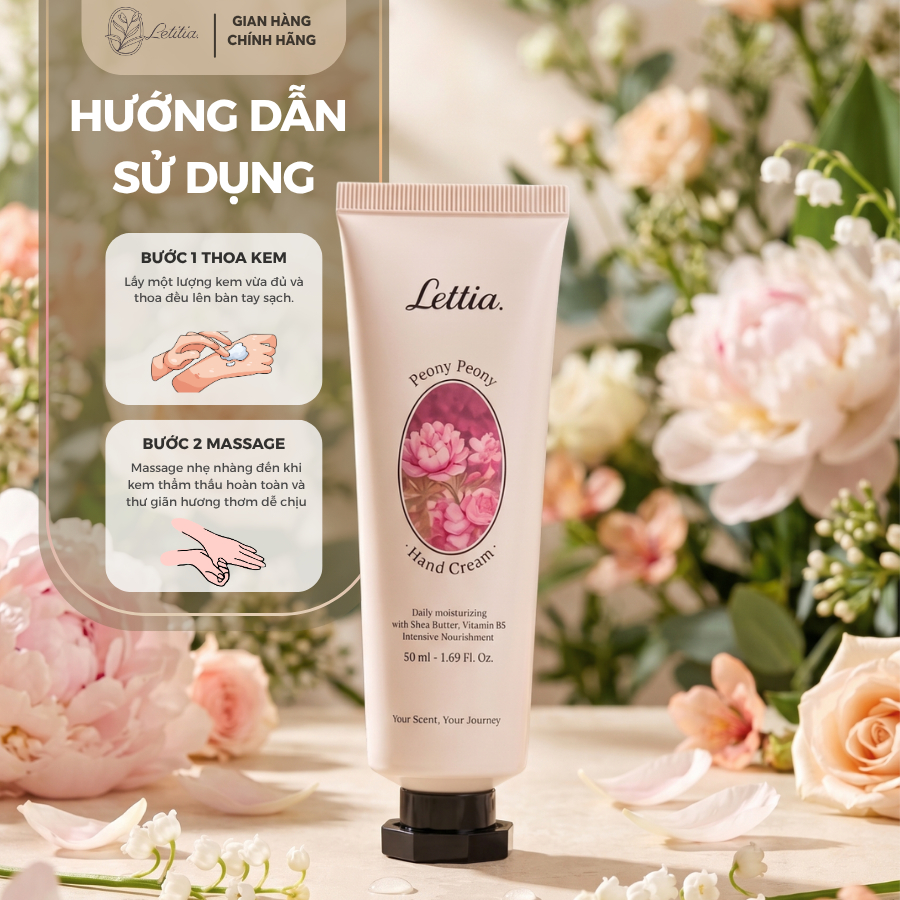 Kem dưỡng tay Letitia Lotion - Hand Cream - Hương PeonyPeony giúp da mềm, dưỡng trắng