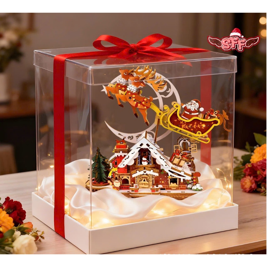 Đồ Chơi Lắp Ráp Mô Hình Gỗ 3D Hộp Nhạc Ngôi Nhà Giáng Sinh STEAM Ngôi Nhà Noel