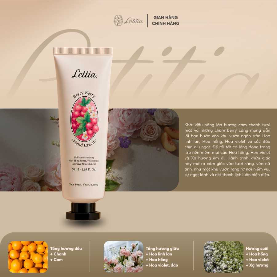 Kem Dưỡng Da TayBerry Hand Cream Giúp Dưỡng Ẩm Sâu Giúp Da Mềm Mượt, Hương Berry Ngọt Ngào 50ml