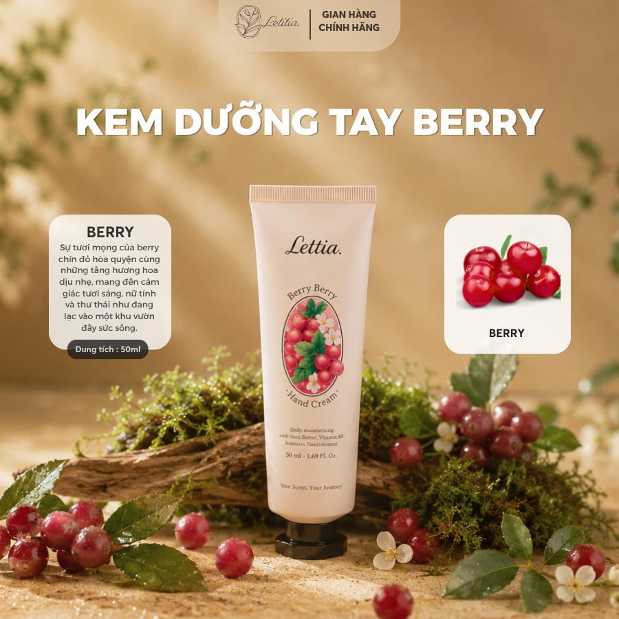 Kem Dưỡng Da TayBerry Hand Cream Giúp Dưỡng Ẩm Sâu Giúp Da Mềm Mượt, Hương Berry Ngọt Ngào 50ml