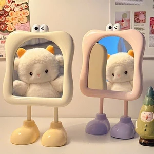 Gương Để Bàn Hoạt Hình Chân Dài Dễ Thương Gương Trang Điểm Mini Xoay 360° Decor Bàn Học Phòng Ngủ