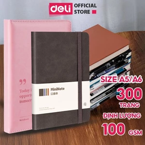 Sổ Tay Bìa Da Deli A5/A6 – Sổ Da Kẻ Ngang 300 Trang, Giấy Dày Chống Nước Cao Cấp – Sổ Ghi Chép Kế Hoạch