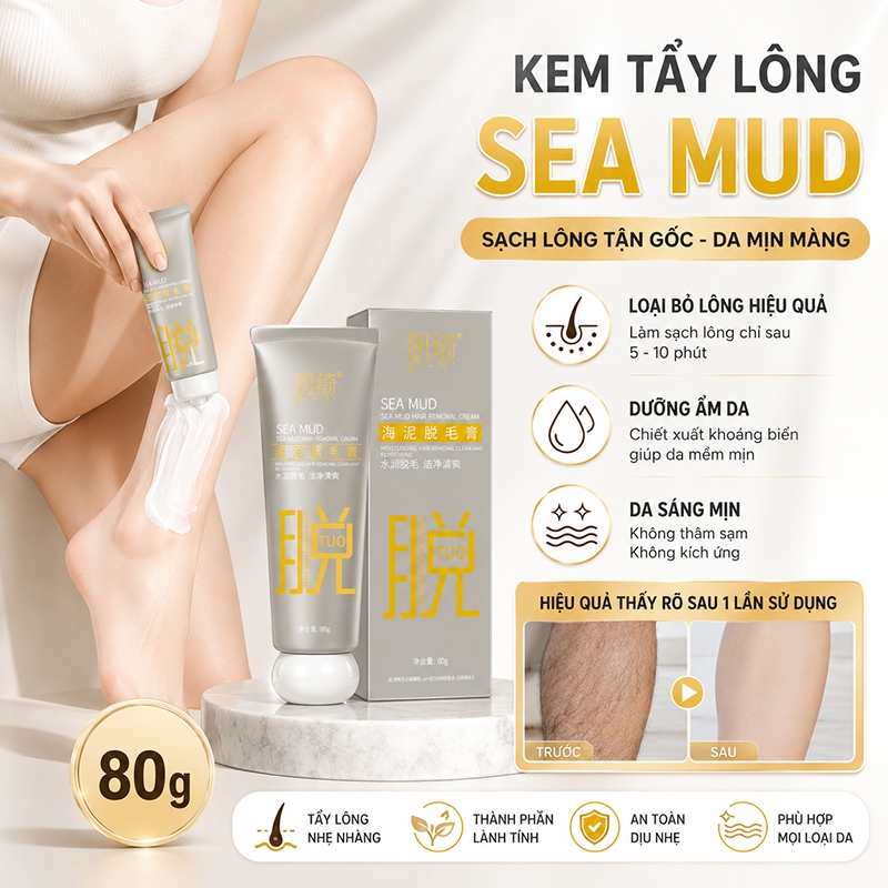 【BÁN CHẠY】Kem Tẩy Lông Sea Mud 80g Tẩy Lông Nhanh Dưỡng Ẩm Da Mịn Dịu Nhẹ