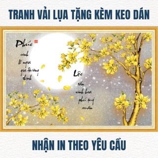 Tranh chữ thư pháp dán tường, tranh chữ lộc, chữ nhẫn, chữ đức, chữ tâm in trên chất liệu vải lụa(shop tặng kèm keo dán)