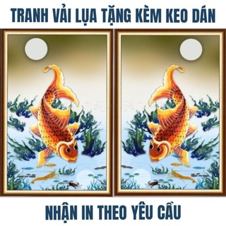 Tranh Lý Ngư Vọng Nguyệt, tranh cá chép, tranh 3D dán tường phòng khách in trên chất liệu vải lụa(shop tặng kèm keo dán)