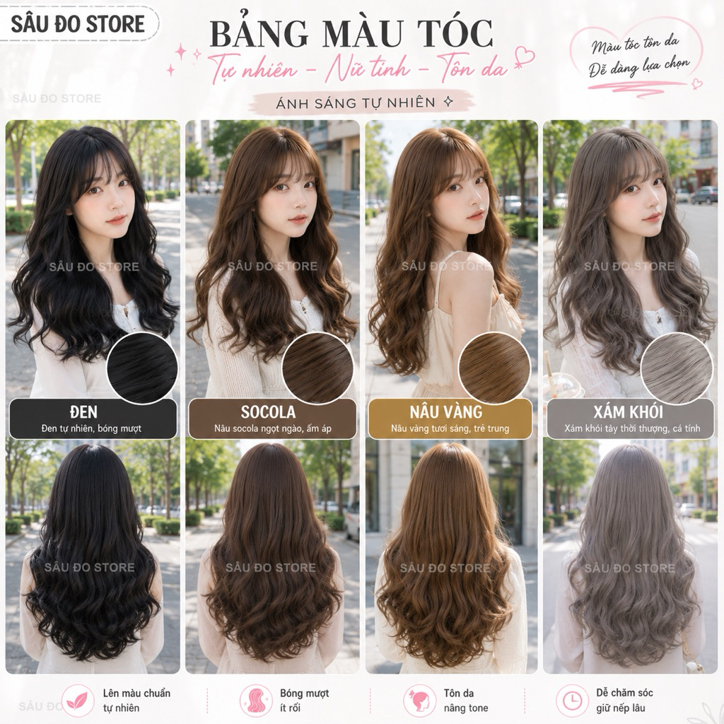 [TOP BÁN CHẠY] BỘ TÓC GIẢ XOĂN NHẸ CẢ ĐẦU TẶNG LƯỚI TRÙM TÓC THẬT