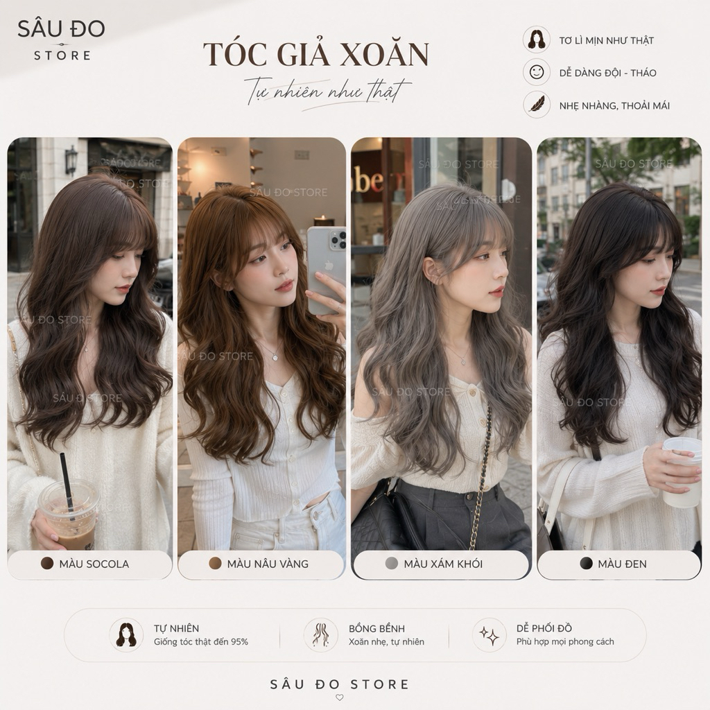 [TOP BÁN CHẠY] BỘ TÓC GIẢ XOĂN NHẸ CẢ ĐẦU TẶNG LƯỚI TRÙM TÓC THẬT