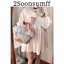 2Soonsumff Đầm babydoll dáng ngắn xòe tay dài bồng cổ tròn kèm quần short ngắn màu hồng ngọt ngào phong cách ulzzang nữ