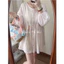 2Soonsumff Đầm babydoll dáng ngắn xòe tay dài bồng cổ tròn kèm quần short ngắn màu hồng ngọt ngào phong cách ulzzang nữ