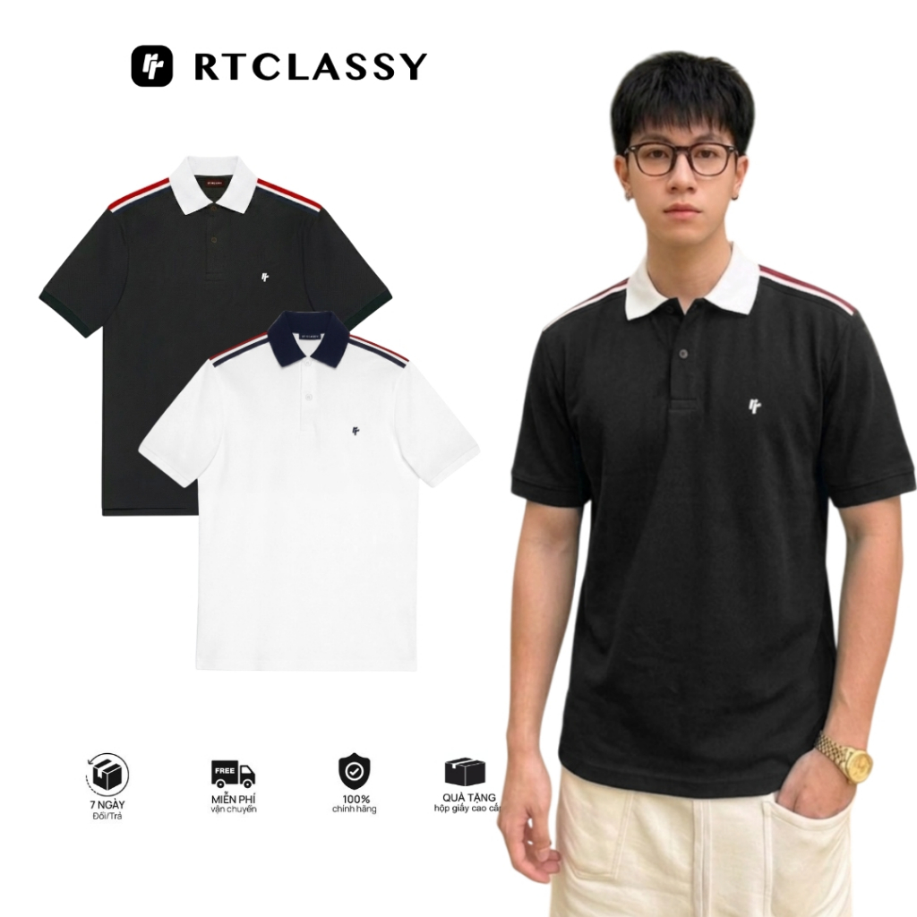 Áo Polo RTCLASSY Stripe Lines Phối Sọc Vai Trẻ Trung Form Regular Chất Liệu Cotton Pique Dày Dặn
