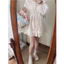 2Soonsumff Đầm babydoll dáng ngắn xòe tay dài bồng cổ tròn kèm quần short ngắn màu hồng ngọt ngào phong cách ulzzang nữ