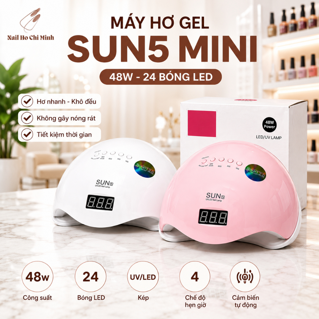 [LOẠI TÔT] Máy Hơ Gel Sun 5 tem xanh UV LED 48w, 24 bóng, 4 chế độ tự động