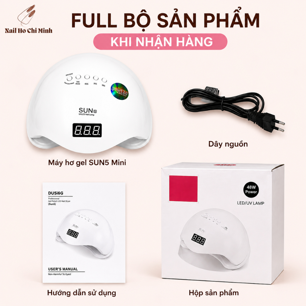 [LOẠI TÔT] Máy Hơ Gel Sun 5 tem xanh UV LED 48w, 24 bóng, 4 chế độ tự động