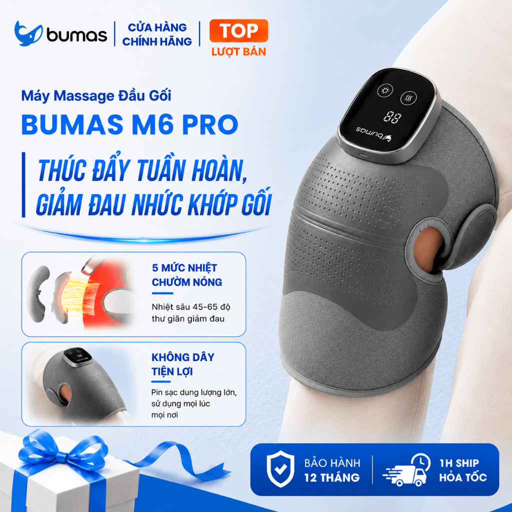 Máy Masssage Đầu Gối BUMAS M6 Pro - Chườm Nóng Massage Rung Giảm Đau Khớp Gối Do Thoái Hóa, Thoát Vị
