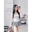 Áo Tay Ngắn Body Cổ Chữ U chất cotton mỏng màu trắng kem