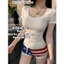 Áo Tay Ngắn Body Cổ Chữ U chất cotton mỏng màu trắng kem