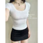 Áo Tay Ngắn Body Cổ Chữ U chất cotton mỏng màu trắng kem
