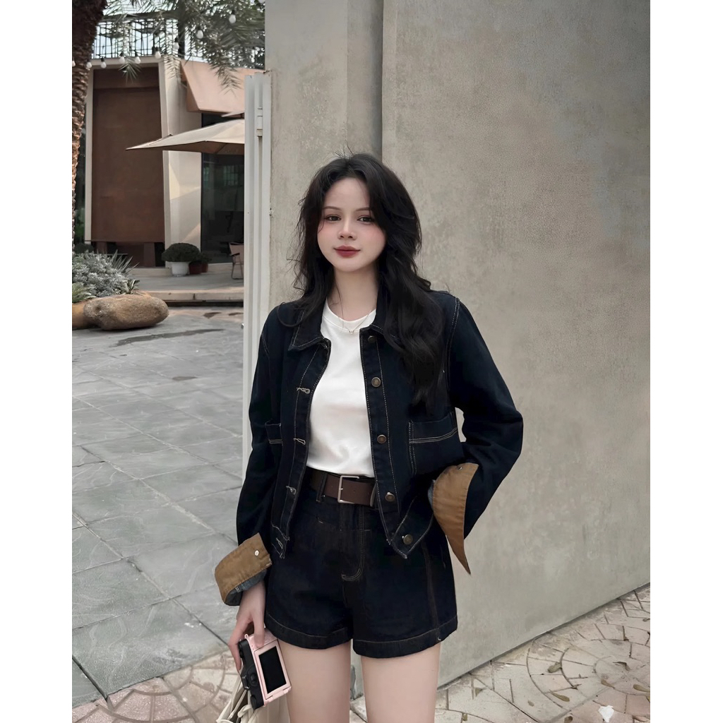 Áo Khoác Bò Nữ Xanh Denim Phối Tay Nâu, Áo Khoác Jean Form Hàn Quốc Dáng Lỡ Siêu Hot #J8037 #J8039 CHEZI HOUSE