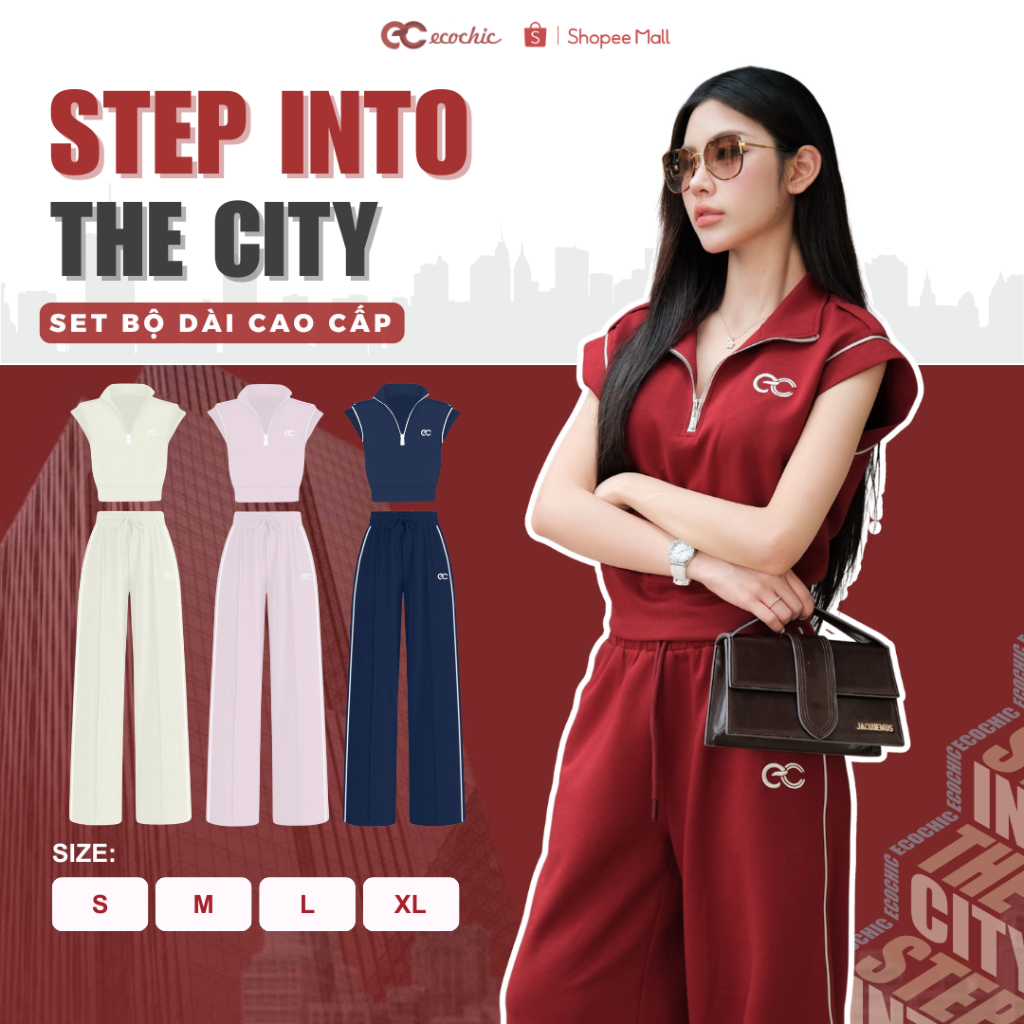 (LINK SALE) Set Bộ Hè ECOCHIC Áo Sát Nách Cổ Khoá Halfzip Form Ngắn Logo Thêu Quần Ống Suông Cao Cấp Mềm Mịn B229