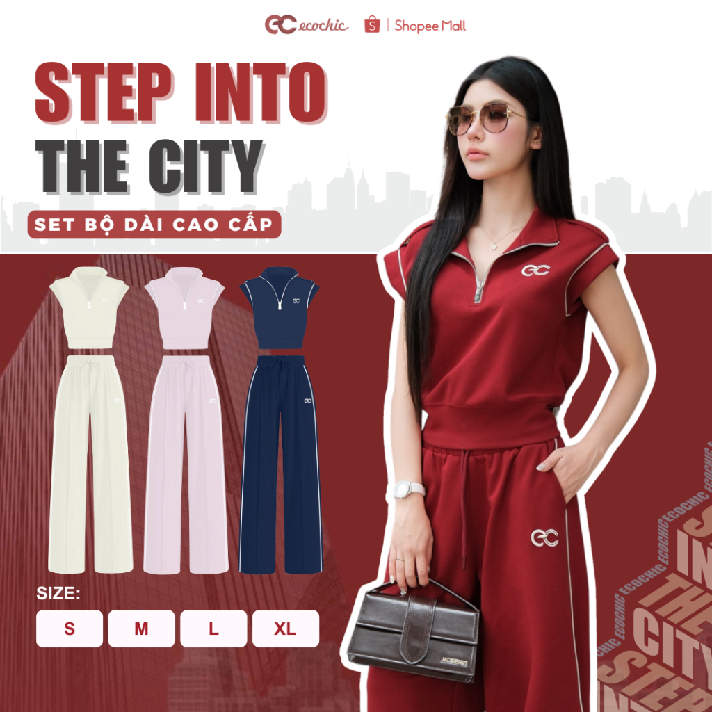 (LINK SALE) Set Bộ Hè ECOCHIC Áo Sát Nách Cổ Khoá Halfzip Form Ngắn Logo Thêu Quần Ống Suông Cao Cấp Mềm Mịn B229