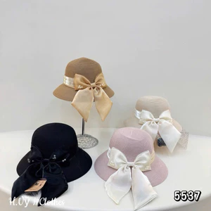 👒👒Mũ tròn cói nơ tơ đính ngọc bản to