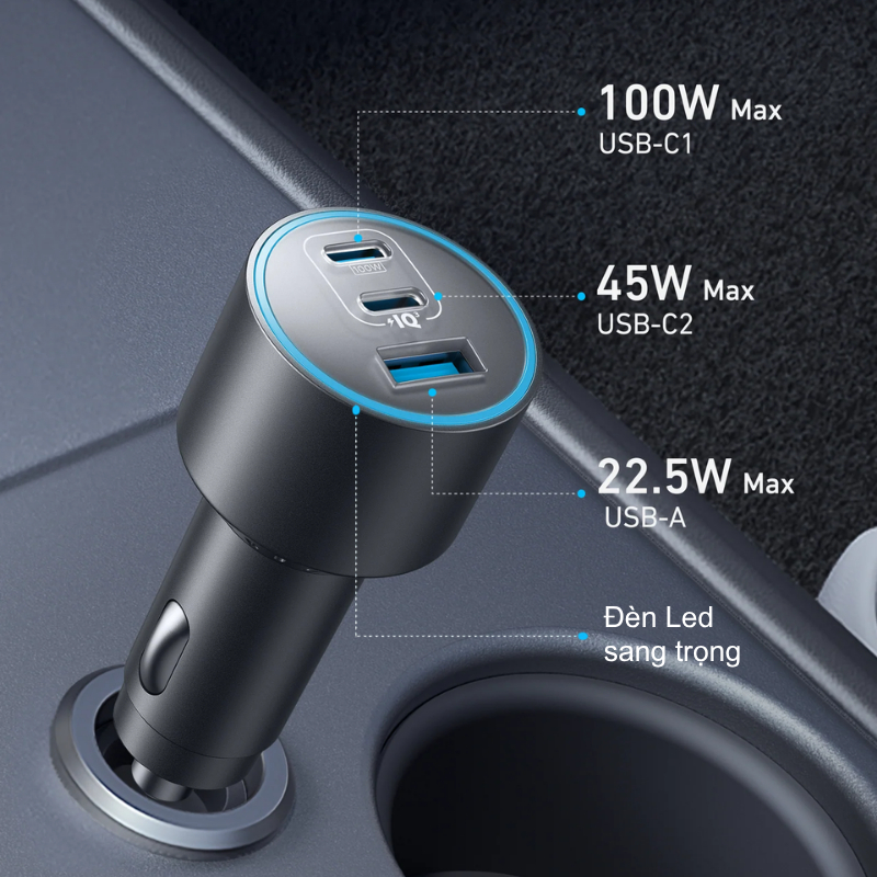 Tẩu Sạc Nhanh Xe Hơi Anker Nano 167.5w 3 Cổng PD/PPS2.0/QC3.0 A2737 - Bảo Hành 12 Tháng