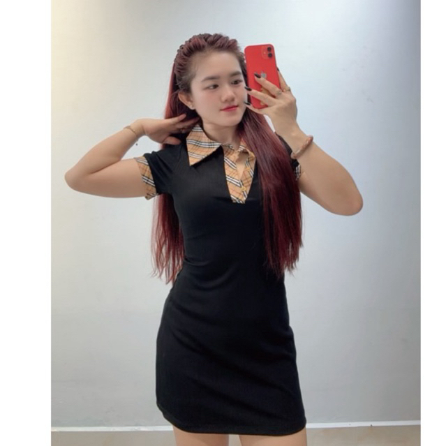 Váy Polo Cổ Trụ kẻ Bbr dáng ngắn chữ A-Siêu tôn dáng ,siêu xinh