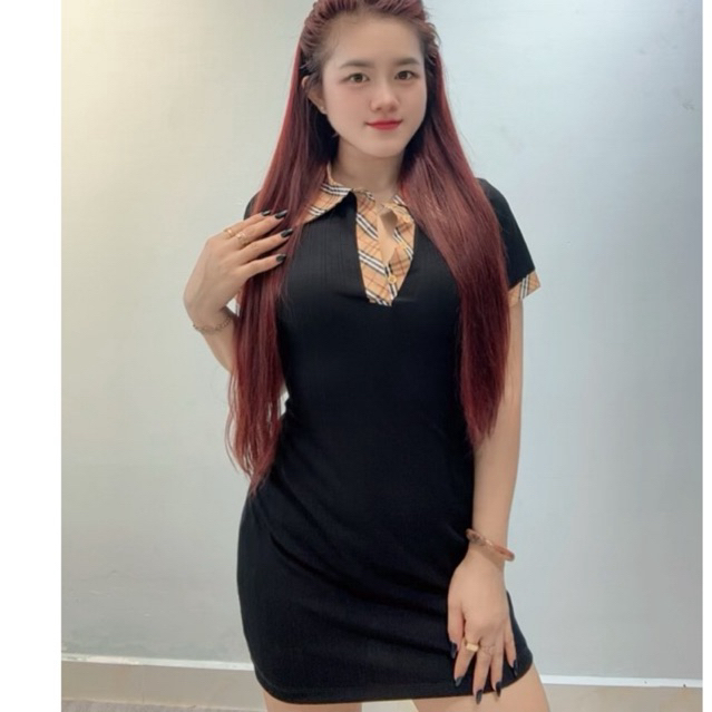 Váy Polo Cổ Trụ kẻ Bbr dáng ngắn chữ A-Siêu tôn dáng ,siêu xinh