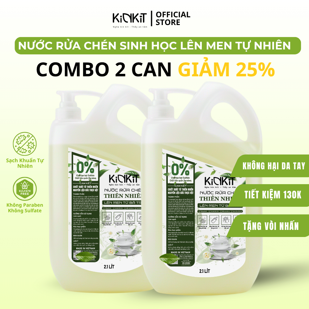 [COMBO 2 CAN] Nước Rửa Chén Hữu Cơ Không Paraben KinKit Can 2.1L Trà ...