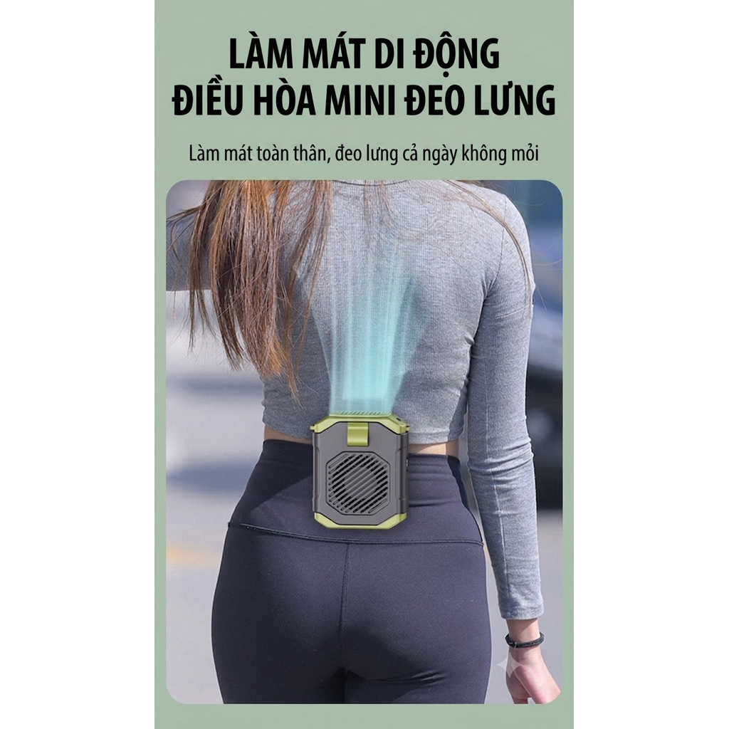 Quạt điều hoà đeo thắt lưng, Quạt đeo cổ tích điện Waist Fan 5 mức gió, sử dung từ 3h đến 5h