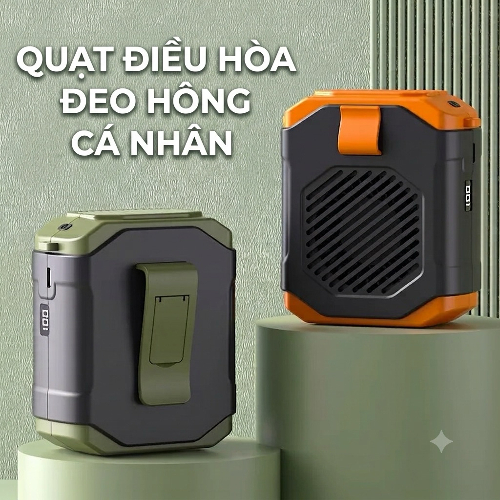Quạt điều hoà đeo thắt lưng, Quạt đeo cổ tích điện Waist Fan 5 mức gió, sử dung từ 3h đến 5h
