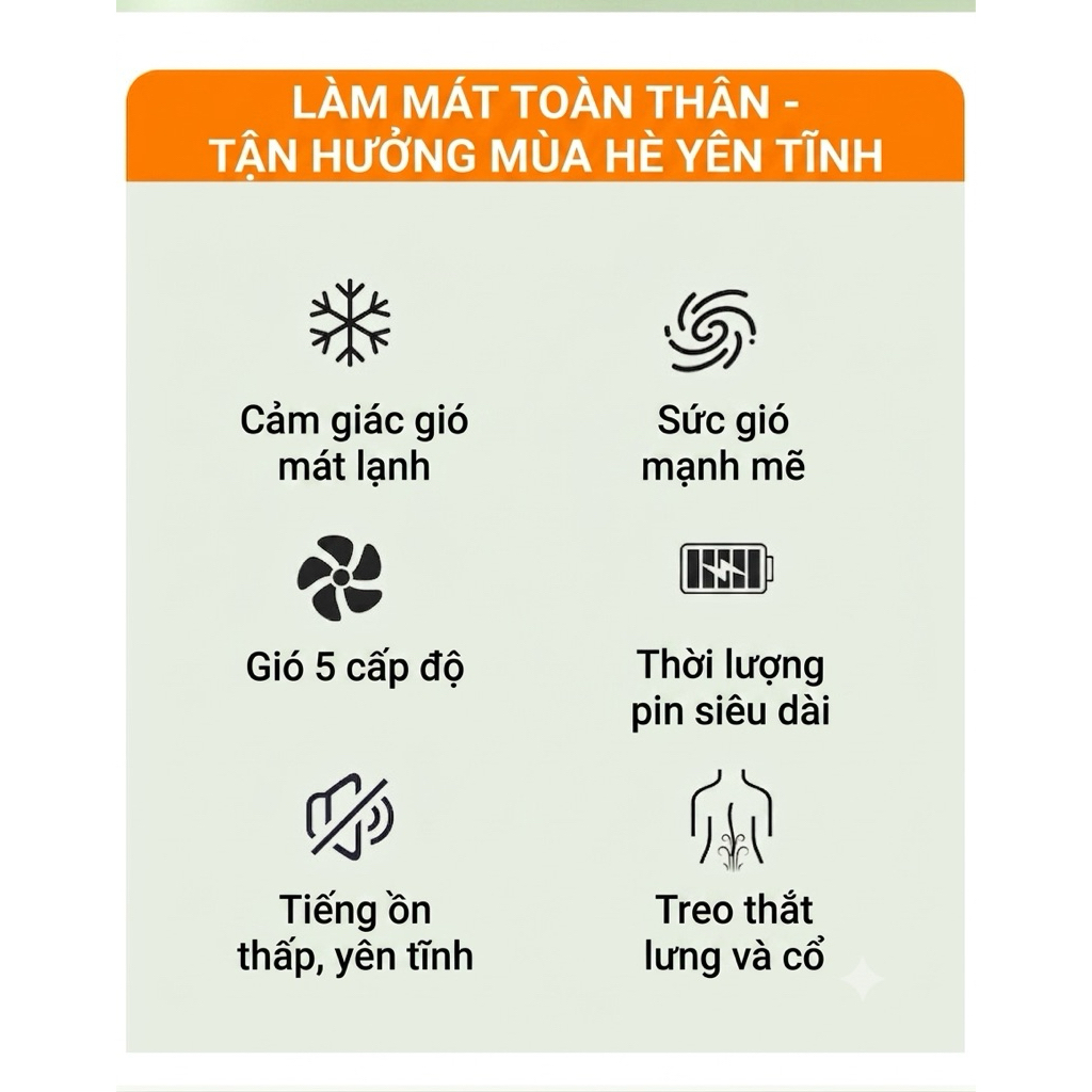Quạt điều hoà đeo thắt lưng, Quạt đeo cổ tích điện Waist Fan 5 mức gió, sử dung từ 3h đến 5h