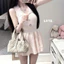 Váy len dệt kim liền thân có cổ