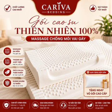 Gối Cao Su Thiên Nhiên CARIVA 40x60cm Gối Ngủ Massage Chống Mỏi Cổ Vai Gáy 100% Cao Su Tặng Vỏ Gối