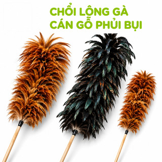 Chổi Lông Gà Phủi Bụi Bàn Ghế Cán Gỗ Nhiều Kích Thước GD218 - Chổi Lông Quét Bụi Lông Gà Truyền Thống